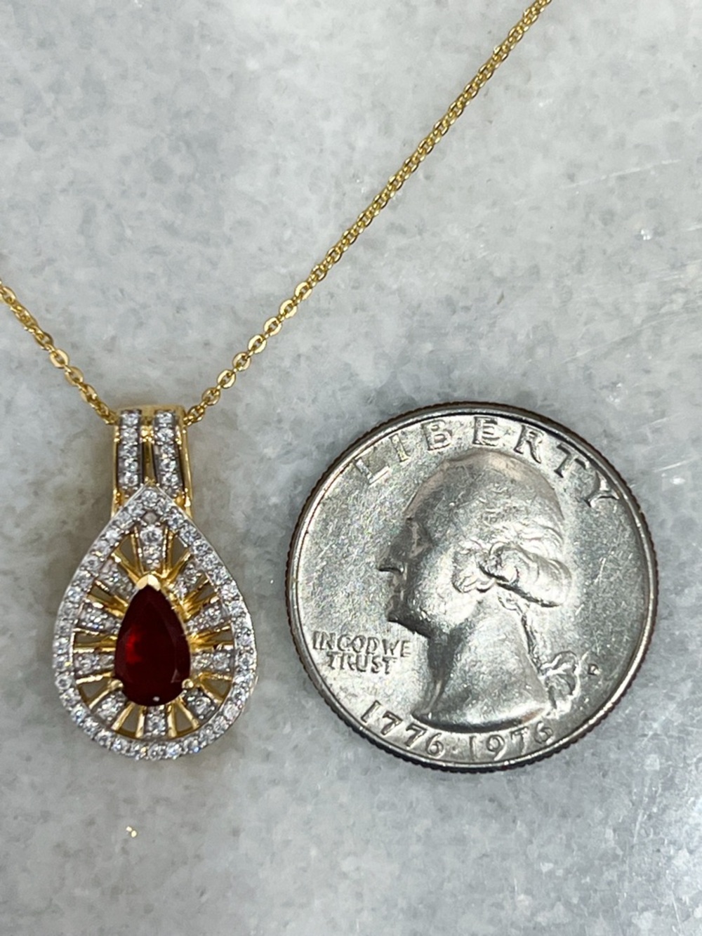 Mexican Fire Opal & Moissanite Vermril YG/SS Pendant 20” Necklace - Picture 14 of 14